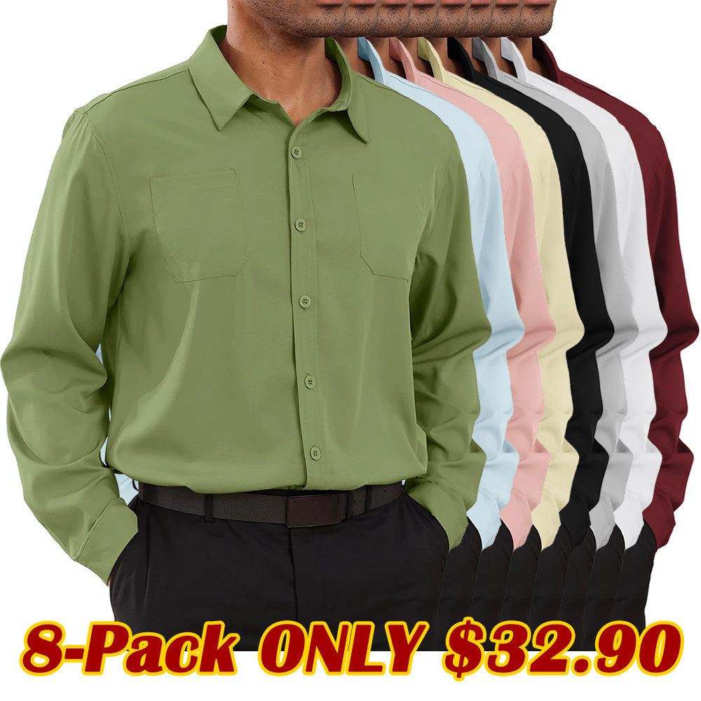 8-park Mens Fashion Dress Shirts Solid Color Long Sleeve Regular Fit Casual Button Down Shirts with Two Chest Pockets