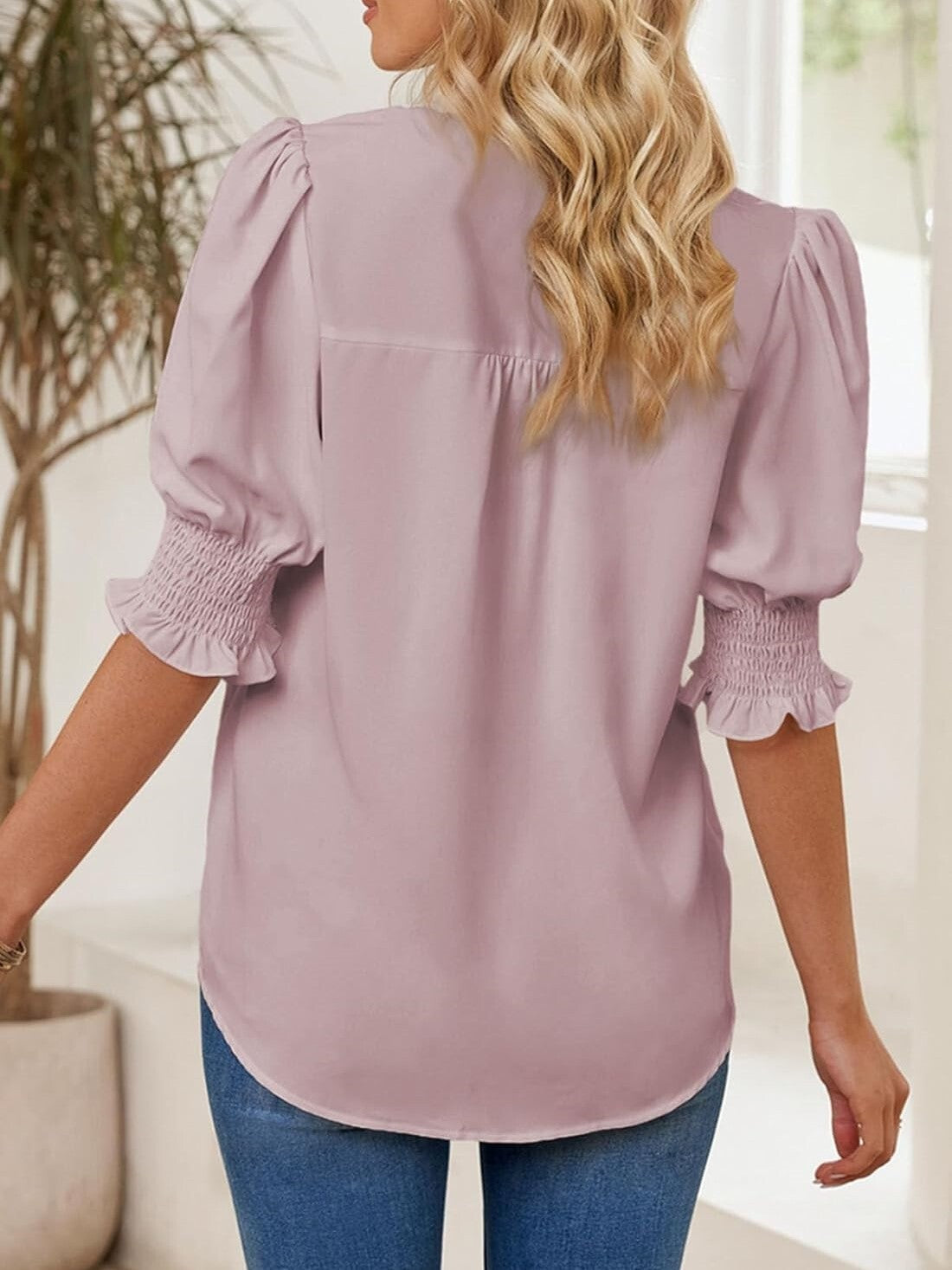 Limited time sale🔥Women's V Neck Dressy Puff Ruffle Blouse Casual Short Sleeve Tops(BUY 2 FREE SHIPPING)