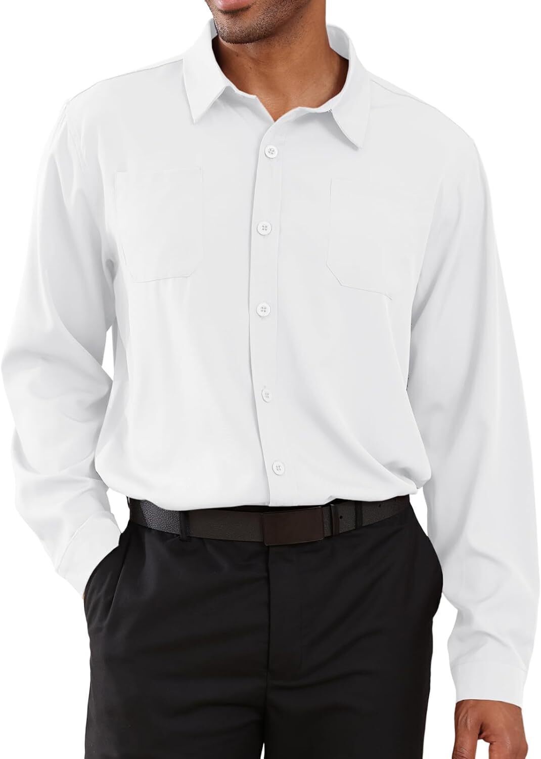 8-park Mens Fashion Dress Shirts Solid Color Long Sleeve Regular Fit Casual Button Down Shirts with Two Chest Pockets