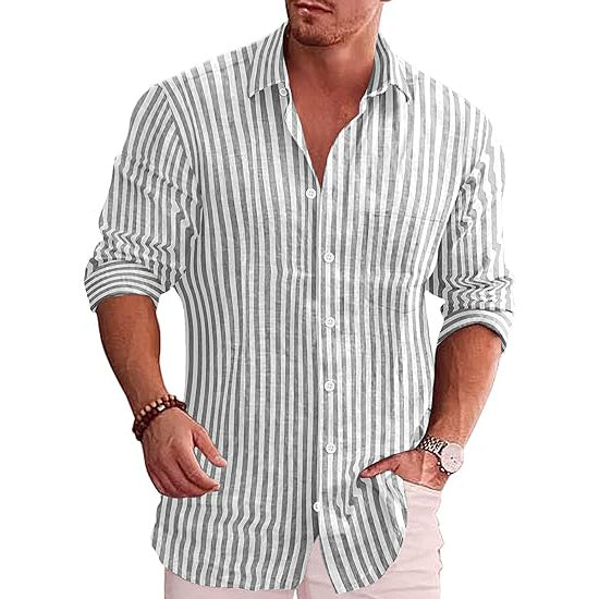 Men's Casual Linen Button Down Shirt Long Sleeve