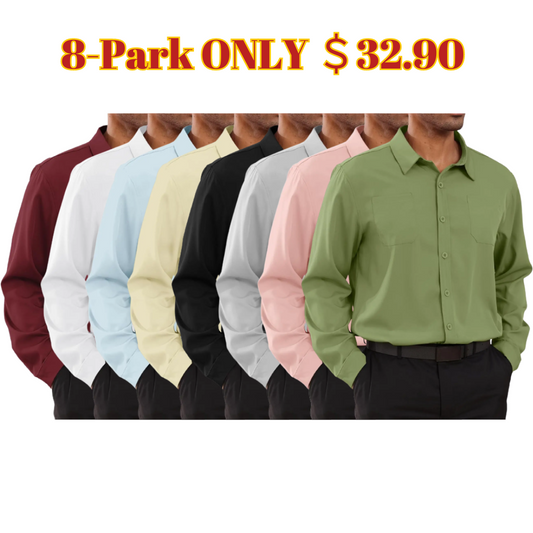 8-park Mens Fashion Dress Shirts Solid Color Long Sleeve Regular Fit Casual Button Down Shirts with Two Chest Pockets