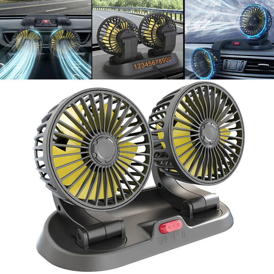 Car fan 12v strong wind power usb interface multifunctional double head electric fan
