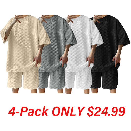 Men's 2Pc Tracksuits Set Oversized Tops&Shorts Solid Color Athletic Suits Short Sleeve Summer Crew Neck Outfits Causal Running Sports Sweatsuit Trendy