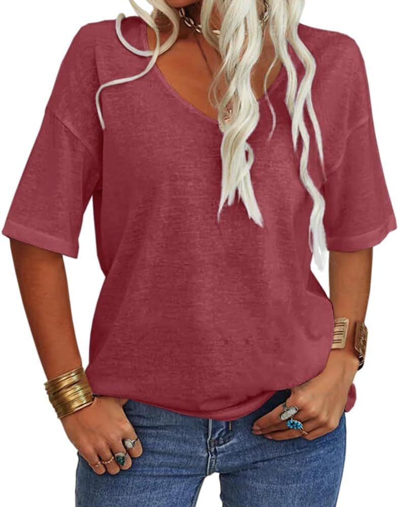 5 Colors Solid Short Sleeve V Neck Tee