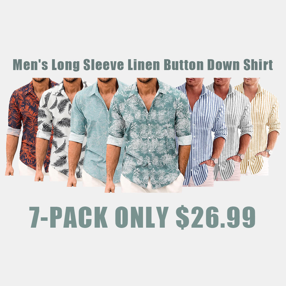 Men's Casual Linen Button Down Shirt Long Sleeve