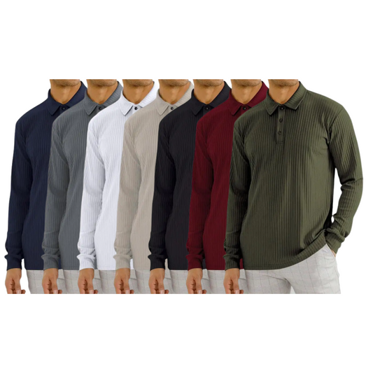 7-PARK Men's lapel striped long sleeve shirt
