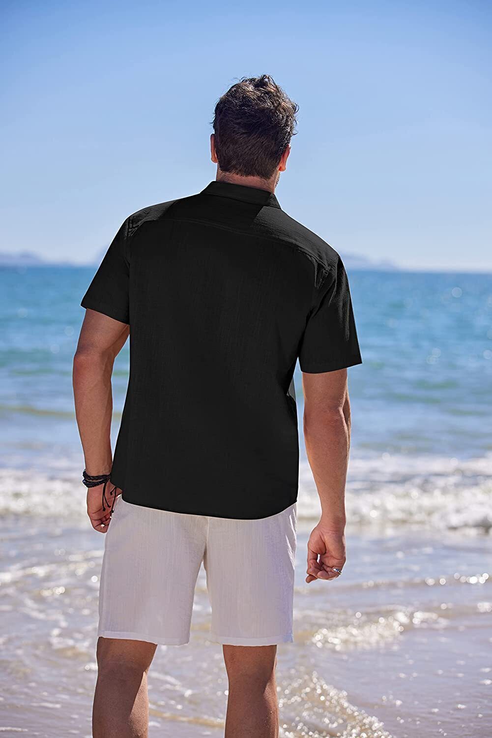 8-Pack Men's Cotton Linen Henley Shirt Short Sleeve Cuban Shirt Hippie Casual Beach Band Collar T Shirts💖Buy two packs for free shipping💖