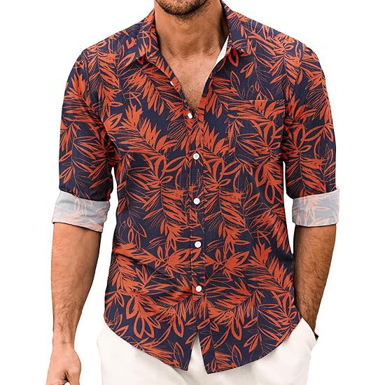 Men's Casual Linen Button Down Shirt Long Sleeve