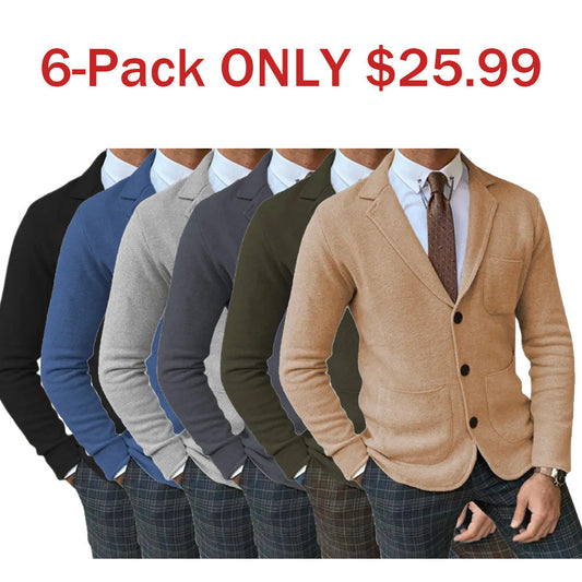 6-Pack Men's Elegant Lapel Long Sleeve Knit Jacket