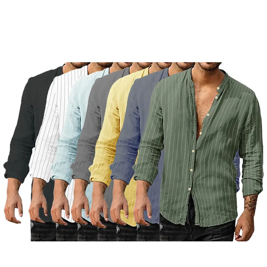 7-Pack Men's striped cardigan with casual standing collar long sleeve shirt