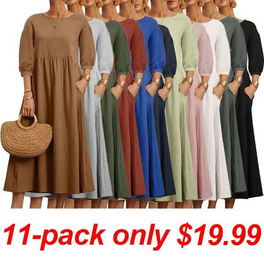 Lantern Sleeve Cotton And Linen Summer Dress