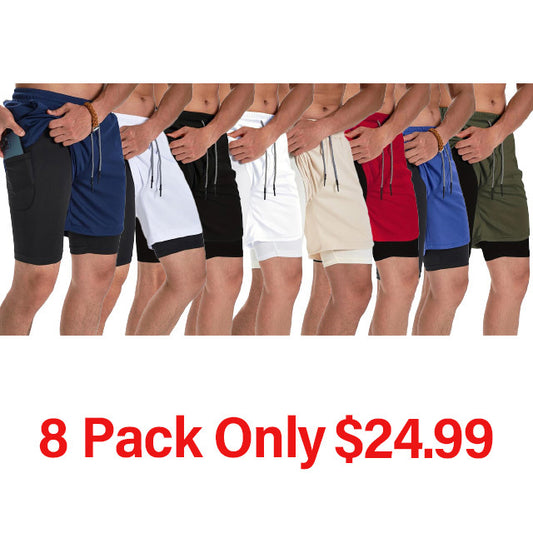 Men's 2 In 1 Summer Outdoor Sports Drawstring Shorts With Phone Pockets